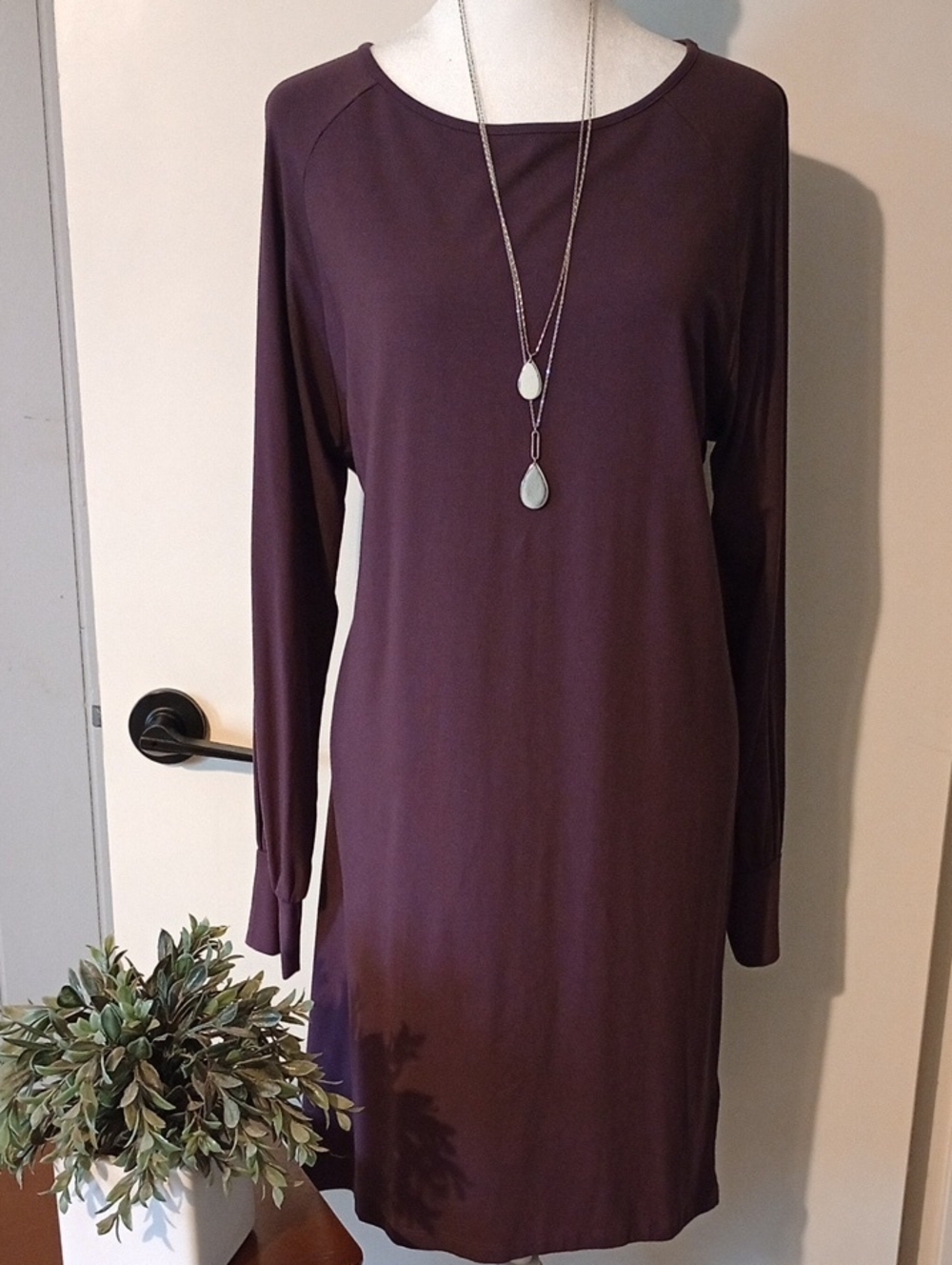 Dark Plum Colored Long Sleeve Viscose Blend Dress Size Small